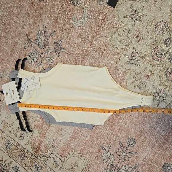 Pink Rose 2 Pack Cream & Gray Snap Crotch Ribbed Thong Bodysuits - Size XS/S - Picture 6 of 7